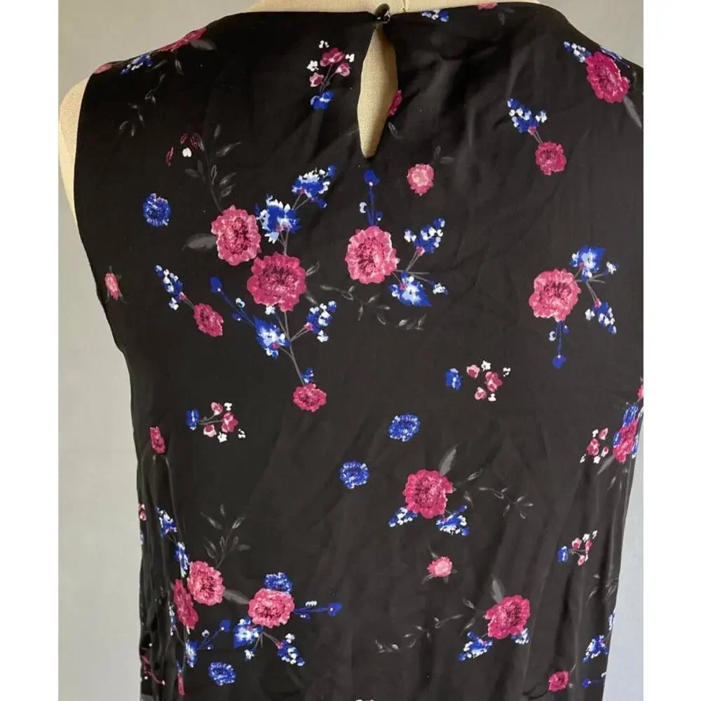 ELLE Womens XS Sleeveless Floral Top Black Polyester Rayon - Picture 9 of 10